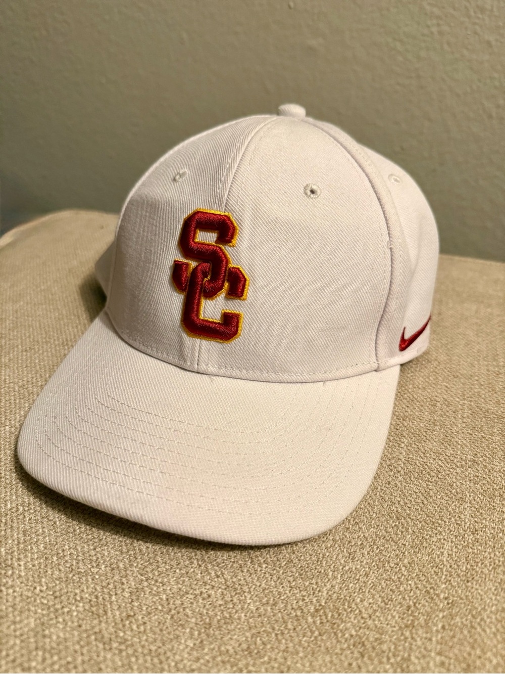 Nike Kids White Baseball Hat with Red and Gold USC Patch